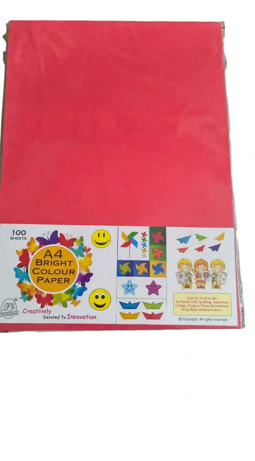 Fluorescent A4 Single Colour Paper RED (pack of 4)