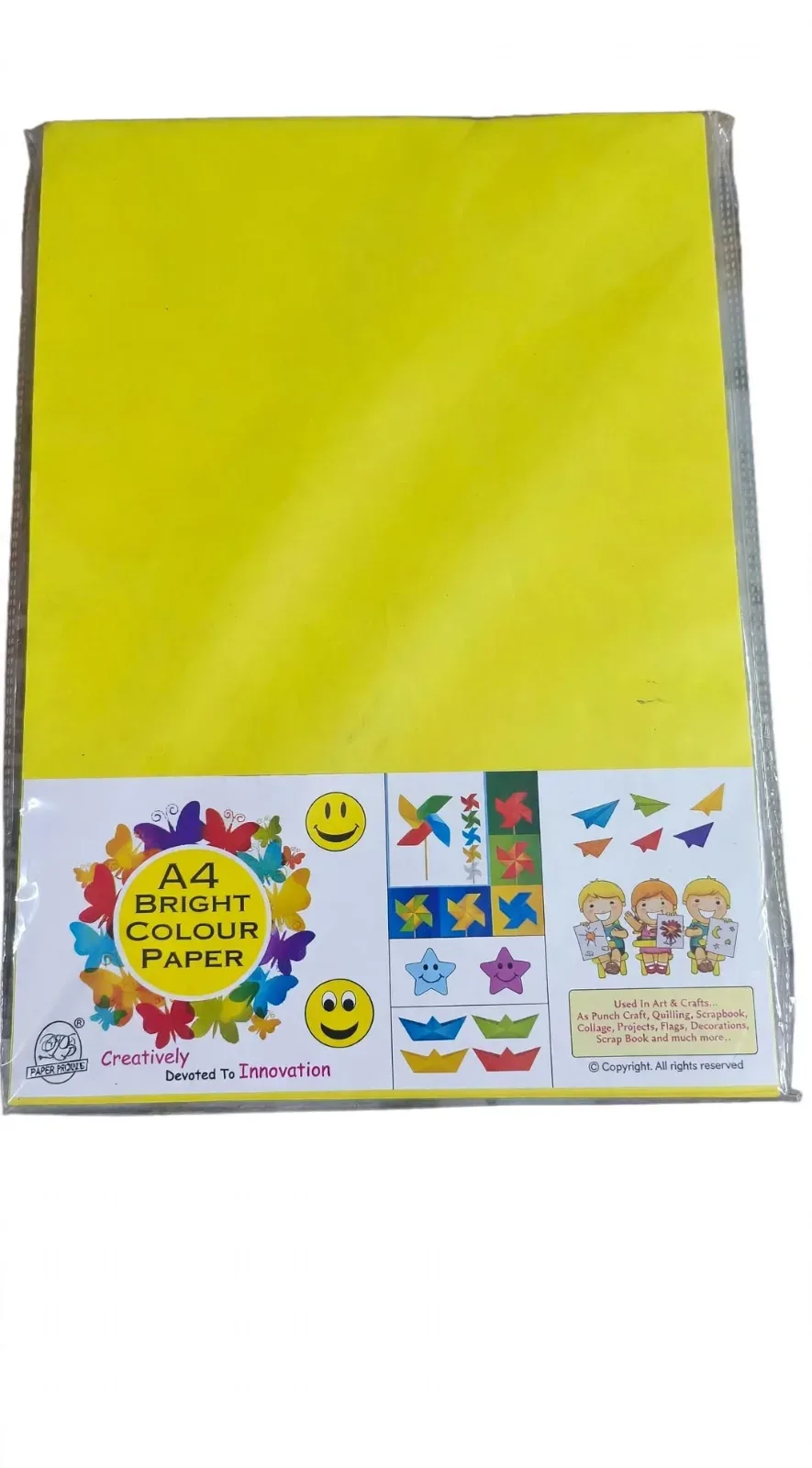 Fluorescent A4 Single Colour Paper  YELLOW (pack of 4)